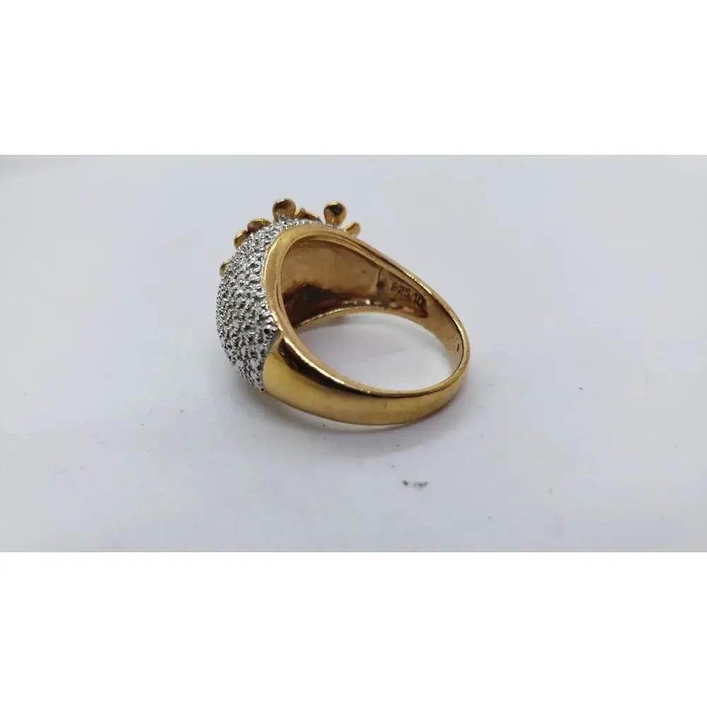 Ring 3D Flower Gold & Silver Statement Sz 10.25 Boho